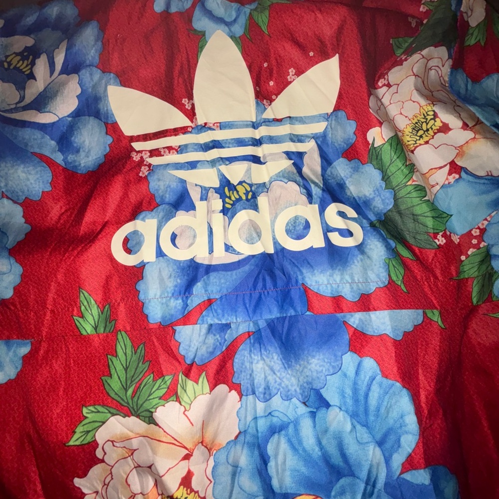 Adidas Red Bomber Jacket with Blue Floral Design - Picture 3 of 5
